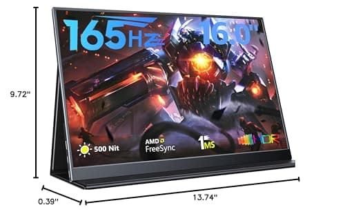 MAGICRAVEN 165Hz Portable Gaming Monitor, 16" 1920x1200 500 Nits Laptop Monitor, Second Computer Display with Speakers, Dual Screen Travel Monitor for PC Phone PS5/4 Xbox Switch 8