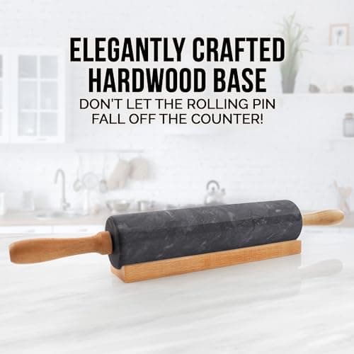 Zulay Kitchen 17-Inch Marble Rolling Pin With Stand - Polished Marble Rolling Pins For Baking - Long Rolling Pin Marble With Beechwood Handle - Non-stick Roller Pin For Baking Pastries, Bread & Pizza 6