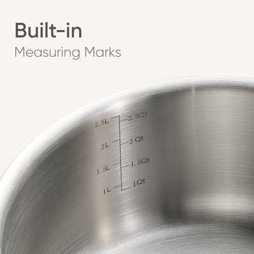 CAROTE 1.5Qt & 3.0Qt Stainless Steel Saucepan Set, Non-Toxic 3-Ply Stainless Steel Cookware Set with Lids, Small Kitchen Pots, Oven Safe, Compatible with Induction, Ceramic, Gas 7