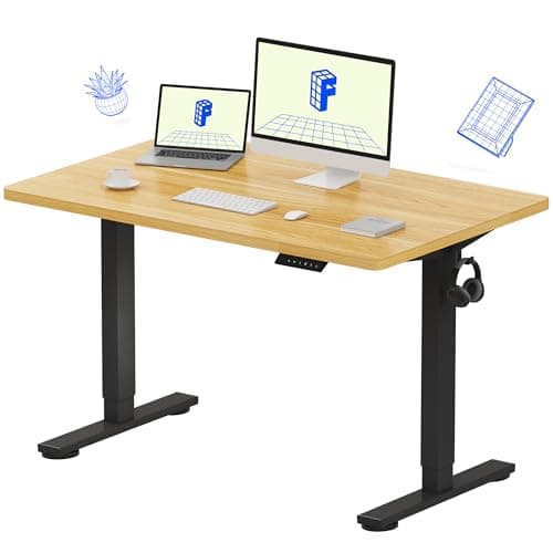 FLEXISPOT EN1 One-Piece Standing Desk with 1-Inch Thick Desktop, 48"x30" Electric Height Adjustable Desk for Home Office & Multi-Device Workstations, Maple