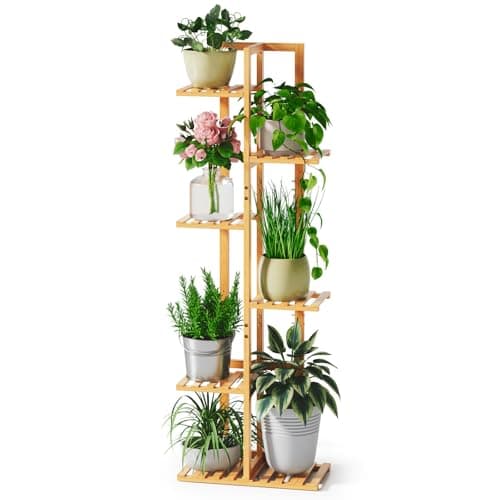 ROSSNY 48 Inch Talll Plant Stand Indoor, 6 Tier 7 Potted Bamboo Plant Stands for Indoor Plants, Corner Plant Stand, Plant Shelf For Indoor, Tiered Plant Stands, Indoor Plant Holder, Natural