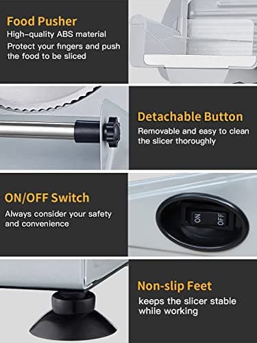 Meat Slicer, 200W Electric Food Slicer with 2 Removable 7.5" Stainless Steel Blades and Stainless Steel Tray, Child Lock Protection, Adjustable Thickness, Food Slicer Machine for Meat Cheese Bread 6