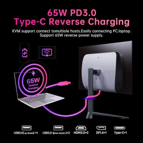 KTC 27 Inch OLED Gaming Monitor, QHD 2560 x 1440, 240Hz, 0.03ms, Type-C 65W, Built-in Speakers, G-SYNC & FreeSync, HDMI2.0, DisplayPort1.4, USB-C 3.0, G27P6 5