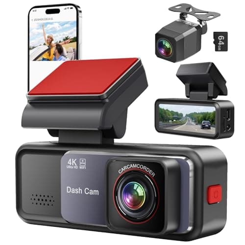 Dash Cam, 4K+2K Full HD Dash Cam Front and Rear, Dash Camera for Cars with Built-in 5GWiFi, 3.2” IPS Screen Dashcam, with 64GB Card, Night Vision, Loop Recording, G-Sensor, Parking Mode