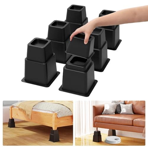 VANITURE 3, 5 or 8 inch Bed Risers Heavy Duty, Adjustable Furniture Risers for Bed, Sofa, Table, Chair, Support up to 1500 Lbs (Set of 6, Black)