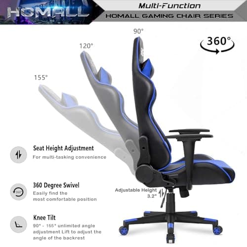 Homall Gaming Chair, Office Chair High Back Computer Chair Leather Desk Chair Racing Executive Ergonomic Adjustable Swivel Task Chair with Headrest and Lumbar Support(Blue) 8