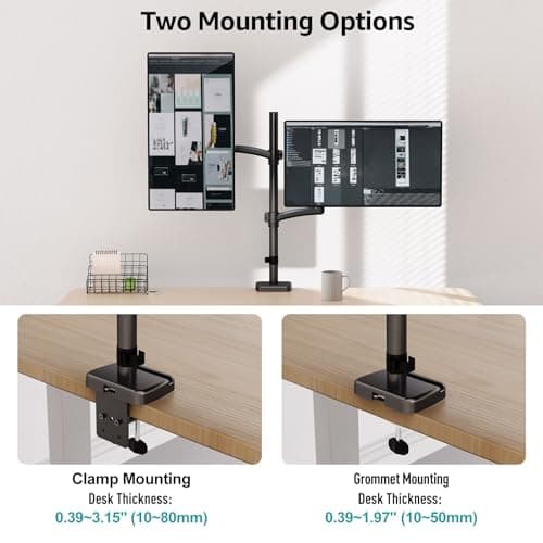 MOUNT PRO Vertical Dual Monitor Mount, Stacked Monitor Stand for 2 Computer Screens up to 32 inches, Fully Adjustable Full Motion Display Desk Mount, Each Arm Holds up to 17.6lbs, VESA Mount 6