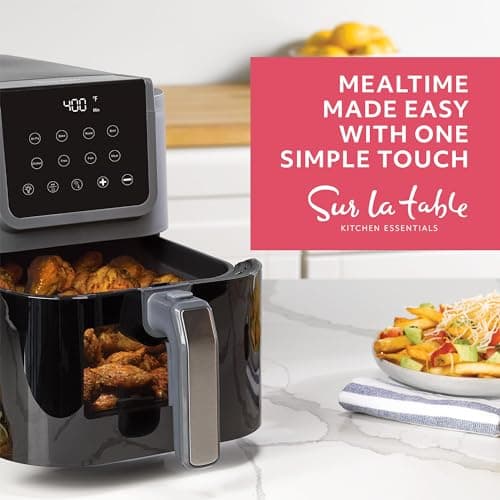 SUR LA TABLE KITCHEN ESSENTIALS 4-in-1 Compact 5-Quart Basket Air Fryer with Window for Easy Viewing, Digital Touchscreen Display with 8-Presets, Air Fry, Bake, Roast, Broil in Minutes, 1500w 6