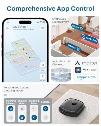 eufy Robot Vacuum E28, 20,000 Pa Suction, Roller Mop with HydroJet System, Portable Carpet for Deep Cleaning,All-in-One Robot Vacuum and Mop Combo, Zero-Tangling, Corner-to-Edge Cleaning (Upgraded) 9