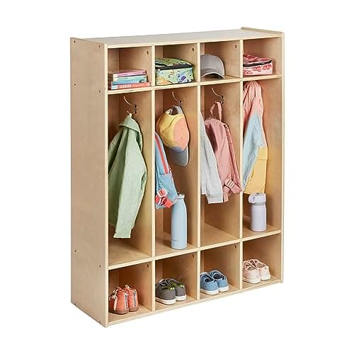 ECR4Kids Streamline 4-Section Coat Locker with Cubby Storage, Classroom Furniture, Natural 12