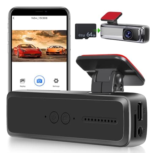 1080P Dash Camera for Cars - Mini Dash Cam with App Control with ADAS Assistive Driving / 150° Wide Angle/WDR/HDR/G-Sensor/Loop Recording/Night Vision + 64G Card