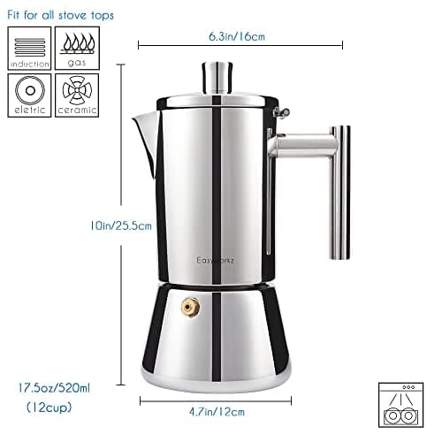 Easyworkz Diego Stovetop Espresso Maker Stainless Steel Italian Coffee Machine Maker 12Cup 17.5 oz Induction Moka Pot 2