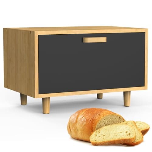 LOHASOK Bread Box for Kitchen Countertop Large Farmhouse Bread Container Bread Storage Bamboo Bread Holder with Metal door Yellow