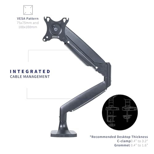 VIVO Premium Aluminum Heavy Duty Single Monitor Arm for Ultrawide Monitor up to 40 inches and 24 lbs, Desk Mount Stand, Pneumatic Height, Max VESA 100x100, Black, STAND-V101Q 8