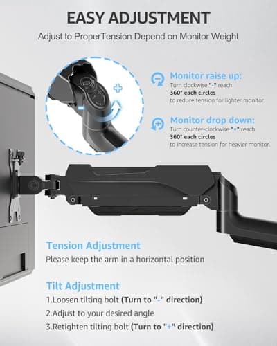 MOUNTUP Triple Monitor Stand Mount - 3 Monitors Desk Mount for Computer Screens Up to 27 inch, Triple Monitor Arm, Heavy Duty Monitors Stand, Each Arm Holds 4.4-19.8 lbs, Black 9