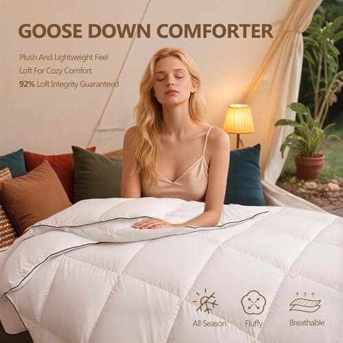 Lightweight White Goose Down Comforter King Size - All Season Luxury Down Duvet Insert Hotel Bedding Comforters Oeko Certified 480 Thread Count High Fill Power - King 106x90 Inches 9