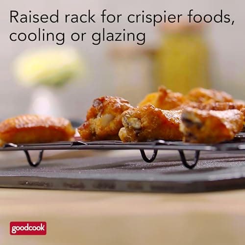 GoodCook 15” x 10.5” Nonstick Carbon Steel Baking Pan & Raised Wire Rack – Pizza Crisper, Crispy Bacon, Multipurpose Cooking Sheet Pan, Cooling Rack, Kitchen Cookware Set, Dishwasher Safe 6