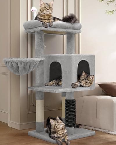 Globlazer Cat Tower for Indoor Cats | 46-Inch Sturdy Cat Condo for Multiple Adult Cats with Multiple Large Platforms, Hammock, and Anti-Tip Kit | Premium Quality Materials, F46B, Light Grey