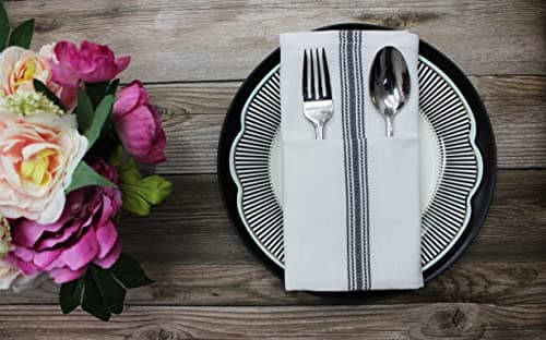 Cotton Craft - Scandia Stripe 12 Pack - Pure Cotton - Professional Commercial Restaurant Grade Kitchen Dish Tea Towel Cloth Napkins - Low Lint Sturdy Weave - Reusable - 16x28-30 Ounces - Charcoal 9