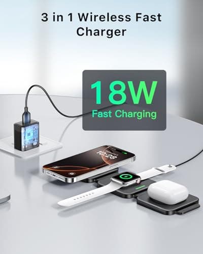 MURPISO 3 in 1 Charging Station for Apple, Foldable Travel Wireless Charger for iPhone 17 16 15 14 13 12 Pro Max Plus, Magnetic Wireless Charging Pad for AirPods, Wireless Charger for iWatch Series 6