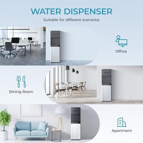 EUHOMY Bottom Loading Water Cooler Dispenser for 5 Gallon Bottle, 3 Temperature Settings – Cold, Warm & Hot, with Child Lock, LED Display Light, Water Cooler for Home, Office, Apartment, Black 8