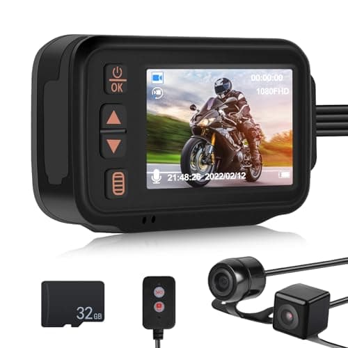 CAMECHO Dash Cam Front and Rear, IP65 Waterpoorf Dual Dash Camera for Motorsports, Motorcycles, UTV, ATV & Golf Carts, 2" HD Dashcam with G-Sensor, Loop Recording, 32GB TF Card, Driving Recorder