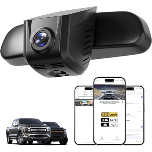 4K Dash Cam for Ford F150/F250 2021-2024, OEM Style Dash Camera for Cars, Night Vision with HDR, Loop Recording, G-Sensor, App Control, Easy to Install, Plug and Go, 64GB Card
