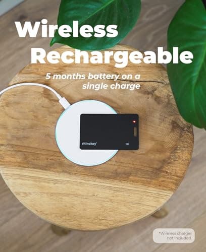 Rhinokey® Apple MFi Certified Wallet Tracker Card Works with Apple Find My (iOS Only) Slim 0.07in Rechargeable IP68 Waterproof Tracker Item Finder AirTag Card with Keychain Hole for Luggage Tags 5