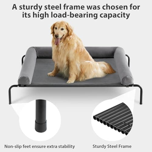 RRPETHOME Large Elevated Cooling Dog Bed, Raised Dog Cot Beds for Large Dogs, Elevated Outdoor Pet Bed, Chew Proof Portable Cooling Pet Cot with Skid-Resistant Feet and Breathable Mesh 6