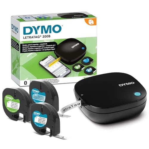 DYMO LetraTag 200B Bluetooth Compact Label Maker, Value Pack, Wireless Connection to iOS and Android, Includes 3 Assorted Label Tapes