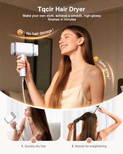 Tqcir Hair Dryer, 220,000 RPM Dual High-Speed Brushless Motors Blow Dryer for 6X Fast Drying, 500 Million Negative Ionic Hair Dryers for Long Thick Hair, Low-Noise 4 Temps /4 Speeds 9