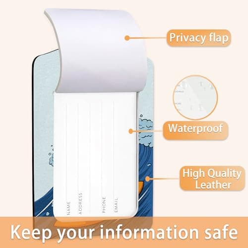 2 Pcs Luggage Tags for Suitcase,Dinosaur Surfing on Sea Luggage Tag Name Id Labels with Privacy Cover for Travel Backpack Women Men 5