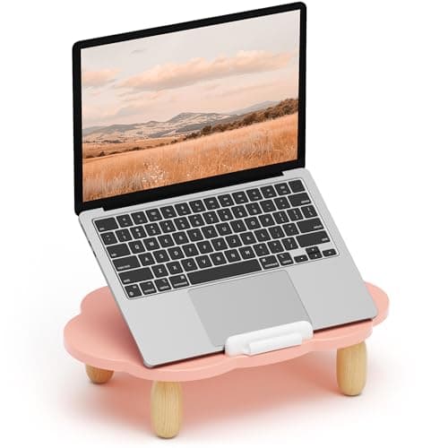 AFOOYO Adjustable Wood Laptop Stand, Ergonomic Height Angles Computer Stand, Cloud-Shaped Holder Riser Notebook Stand for Desk Compatible with Air, Pro, Dell, HP, Lenovo More 10-17.3" Laptops, Pink