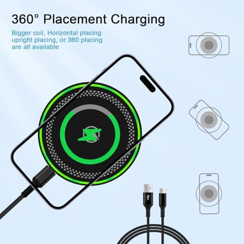 Android Charging Pad Wireless Charger Pad Phone Station Fast Charging for Samsung Galaxy S25 Ultra S24FE S24 Ultra Plus S23 Ultra S23FE S22 Ultra S21, Pixel 9 Pro, iPhone 16 Pro Max, with 18W Adapter 5