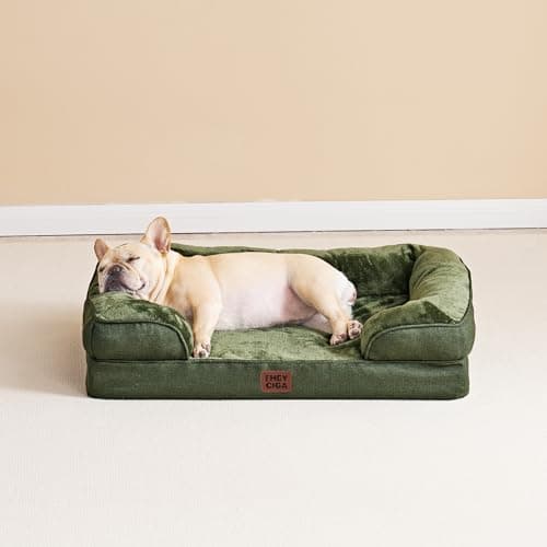 EHEYCIGA Orthopedic Dog Beds for Extra Large Dogs, Waterproof Memory Foam XL Pet Bed with Sides, Non-Slip Bottom and Egg-Crate Foam Big Dog Couch Bed with Washable Removable Cover, Dark Green 8