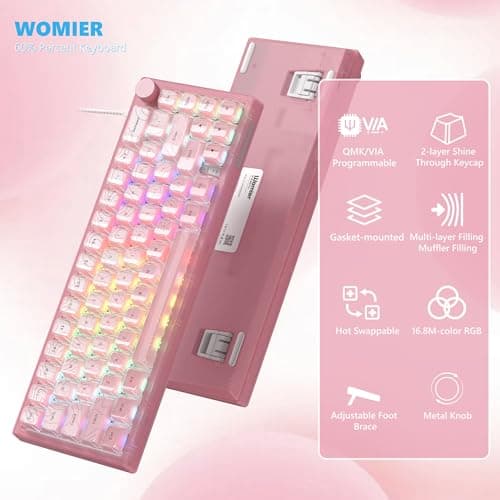 Womier 60% Percent Keyboard Pink Mechanical, QMK/VIA Creamy Gaming Keyboard Topographic, Hot Swappable Gasket Mount RGB Wired Key Board & Translucent Keycaps(VK66 PRO) 6