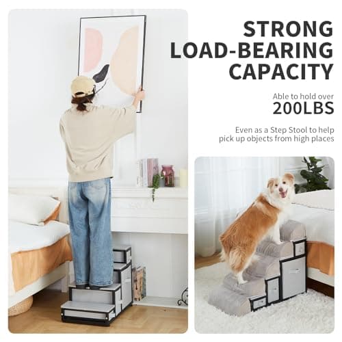 DOICAH Dog Stairs for High Beds and Couch -26 inch Pet Stairs for Medium/Small Dogs and Cats, Bed Steps for Dogs with 4 Storage Drawers(50L) and Metal Structure.Suitable for Pets Under 66lbs 6
