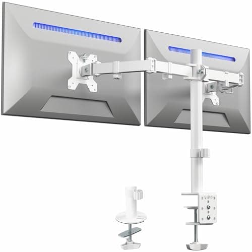 VIVO Dual Monitor Desk Mount, Heavy Duty Fully Adjustable Steel Stand, Holds 2 Computer Screens up to 30 inches and Max 22lbs Each, White, STAND-V002W