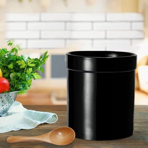 MEIGUI Ceramic Kitchen Utensil Holder, Utensil Crock Large Utensils Holder for Kitchen Decor, Cooking Tool Utensils Caddy for Countertop, Pure Black 7