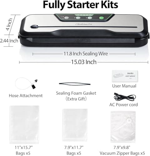 Automatic Food Vacuum Sealer Machine | Beelicious Pro 80KPa 8-In-1 Food Vacuum Saver with Starter Kits | 15 Bags, Pulse Function, Moist&Dry Mode 5