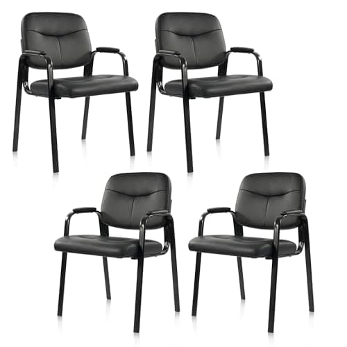 Elevon Waiting Room Chairs No Wheels Set of 4, Leather Stationary Office Reception Guest Chair with Padded Arms for Elderly Desk Conference Room Lobby Table Side Salon