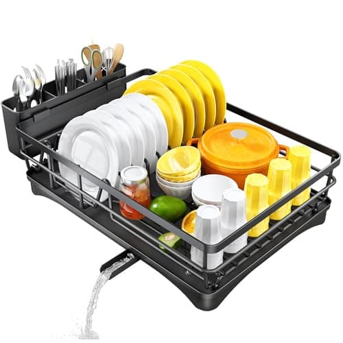 SNTD Dish Drying Rack for Kitchen Counter - Large Dish Rack with Drainboard, Rustproof Dish Drainer with Utensil Holder for Sink, Black 9