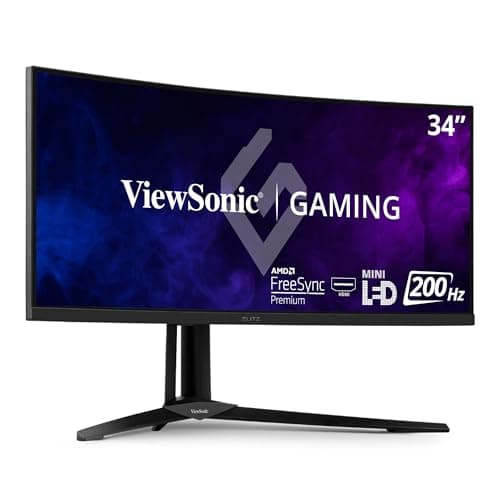 ViewSonic XG341C-2K 34 Inch 1440p 21:9 Curved Gaming Monitor 1ms, 200Hz, FreeSync Premium Pro, Mini LED, HDMI 2.1, USB C, HDR1400