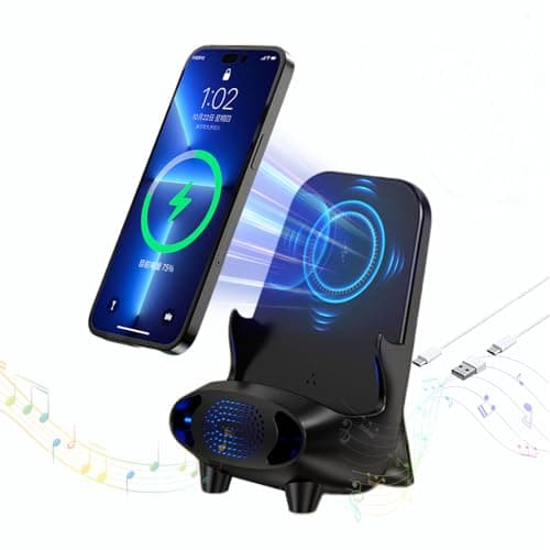 YHJQWDZ 4-in-1 Wireless Charger with Bluetooth Speaker, 15W Qi Certified Fast Charging Wireless Station for iPhone, Pixel, Samsung Galaxy, Phone, LG & More, with Voice Control Night Light (Black)…