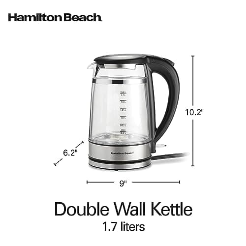 Hamilton Beach Double Wall 1.7L Electric Kettle, Water Boiler & Heater, Built-In Mesh Filter, Auto-Shutoff & Boil-Dry Protection, Cordless Serving, Variable LED Indicator, Glass (40850) 8