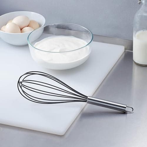 Amazon Basics Stainless Steel and Silicone Non-Stick Coated Whisk Set for Beating and Whisking, Dishwasher Safe, 8", 10", and 12", Pack of 3, Black 5
