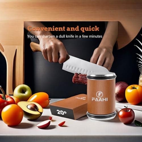 Faahi Rolling Knife Sharpener With Double-Sided Magnetic Angle 15° and 20° Double-Headed Diamond Disk for Easy Grinding Kitchen Knife Sharpener Tools., Small, Brown 5