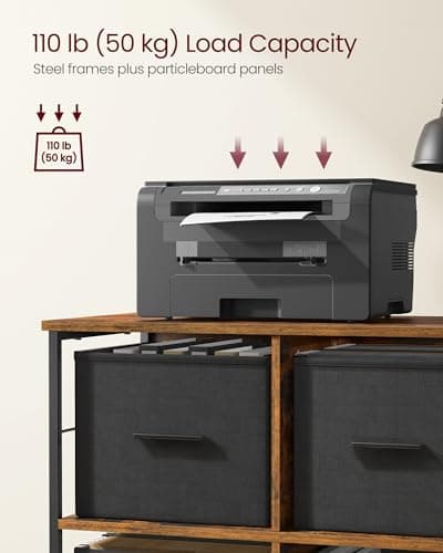 VASAGLE File Cabinet with 4 Drawers, Printer Stand, Cube Storage Shelf, for A4, Letter-Size Documents, File Storage Box, Home Office, Rustic Brown and Ink Black UOFC059B01 4