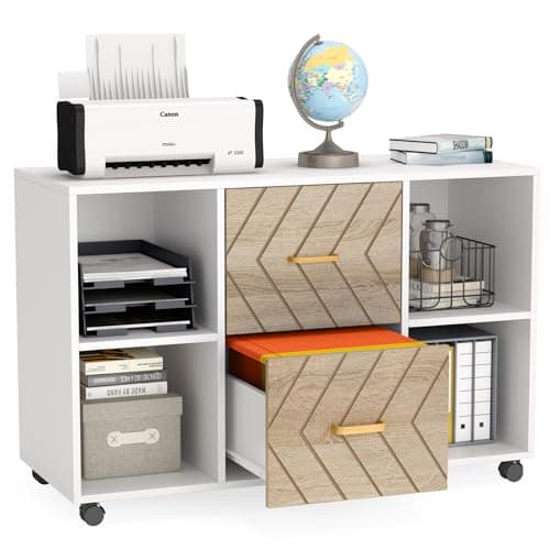 Tribesigns 2 Drawer File Cabinet, Large Mobile Lateral Filing Cabinet for Letter Size, Printer Stand with Storage Shelves and Rolling Wheels for Home Office (White) 8