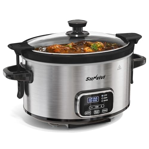 Sunvivi 4QT Programmable Slow Cooker with Locking Lid, Removable Ceramic Pot, 3 Heating Settings & Timer, Dishwasher-Safe, Stainless Steel 9
